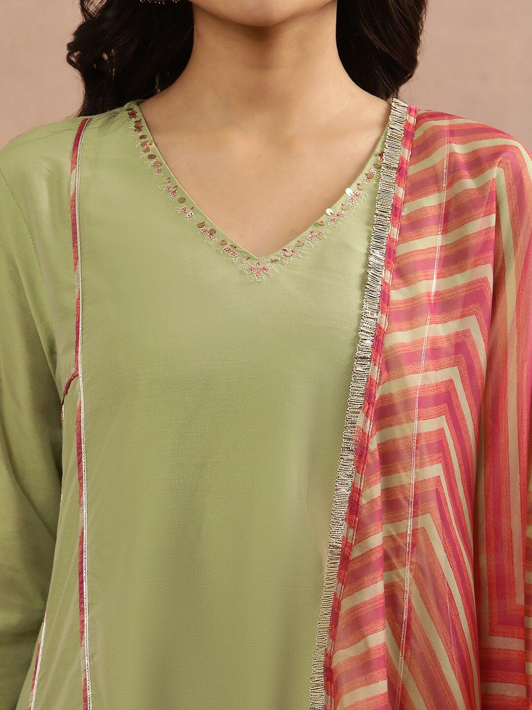 W Women Regular Sequinned Kurta with Trousers & With Dupatta