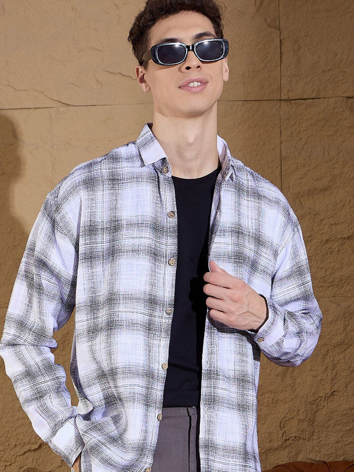 DENNISON Men Tartan Checked Drop shoulder Pure Cotton Oversized Shirt