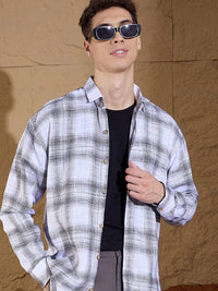 DENNISON Men Tartan Checked Drop shoulder Pure Cotton Oversized Shirt
