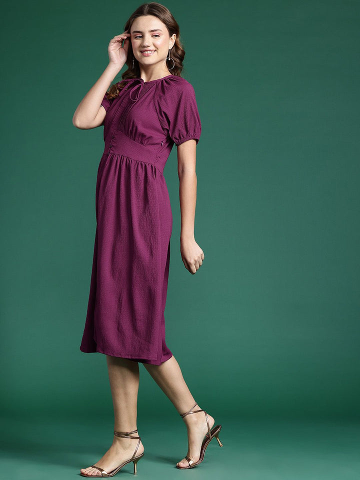 DressBerry Tie-Up Neck Puff Sleeve Fit & Flare Dress