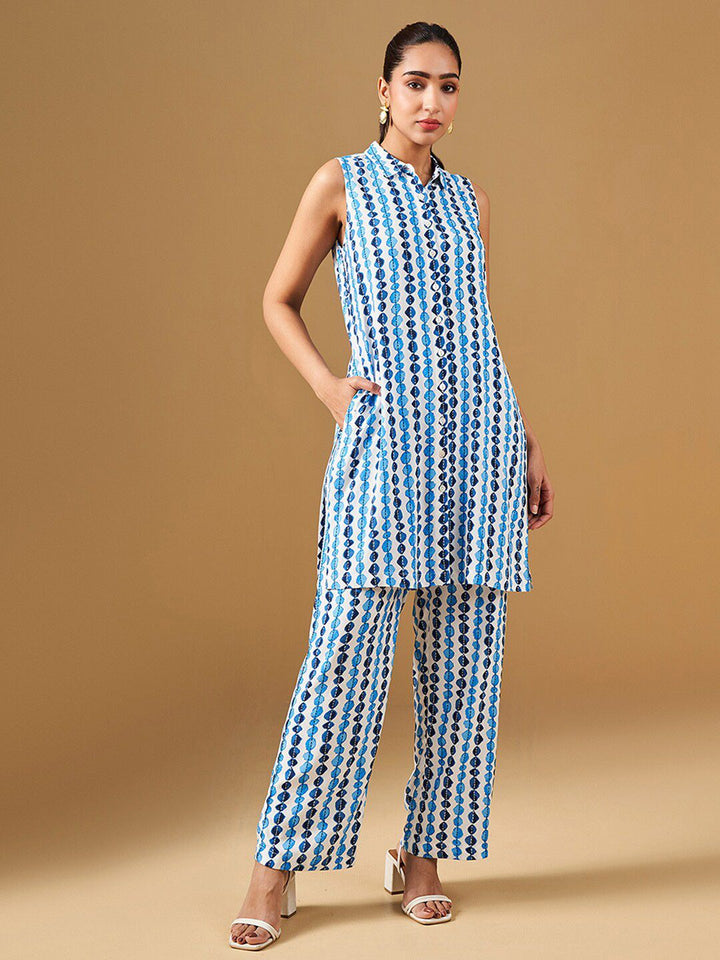 Global Desi Geometric Printed Panelled Pure Cotton Kurta with Palazzos