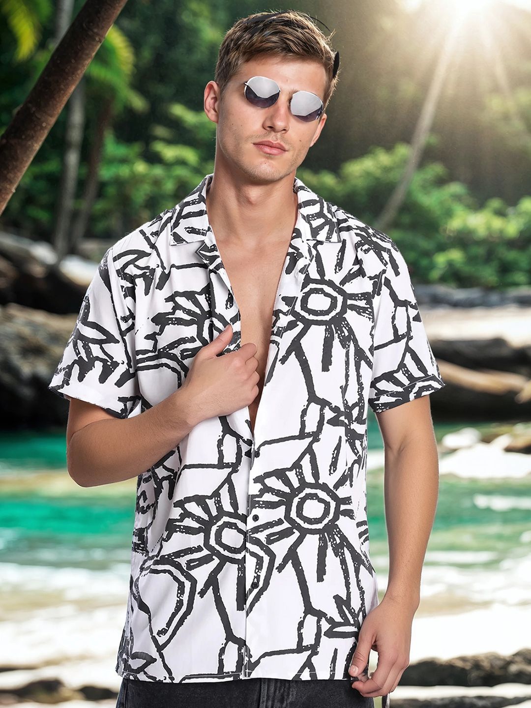 Bene Kleed Men Abstract Printed Cuban Collar Casual Shirt