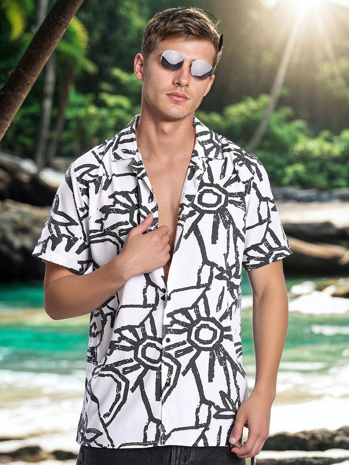 Bene Kleed Men Abstract Printed Cuban Collar Casual Shirt