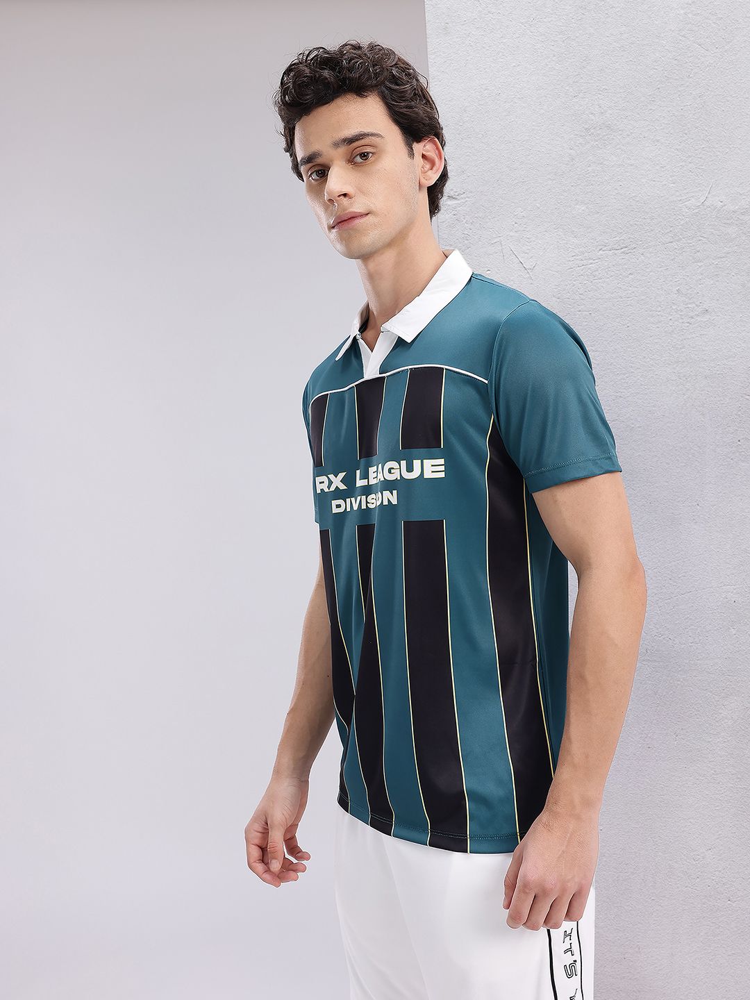 HRX by Hrithik Roshan Typography Printed Polo Collar Football T-shirt with Stripes