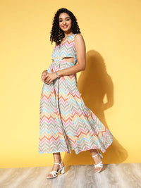 Shae by SASSAFRAS Multicoloured Cut-Out Detail Chevron Print Midi Dress