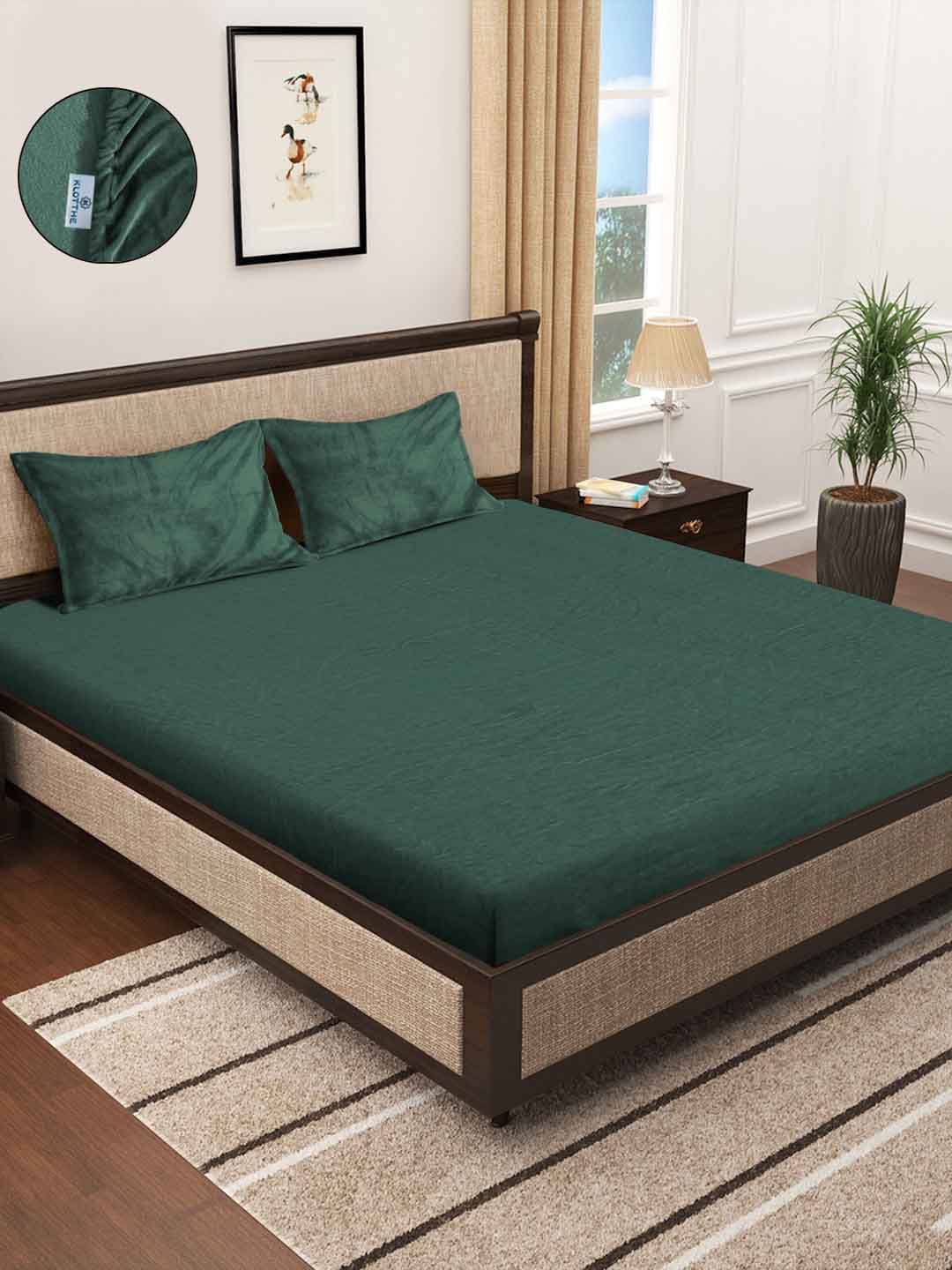 KLOTTHE Green Solid Dilengkapi Cadar King Bulu 300 TC Dengan 2 Sarung Bantal
