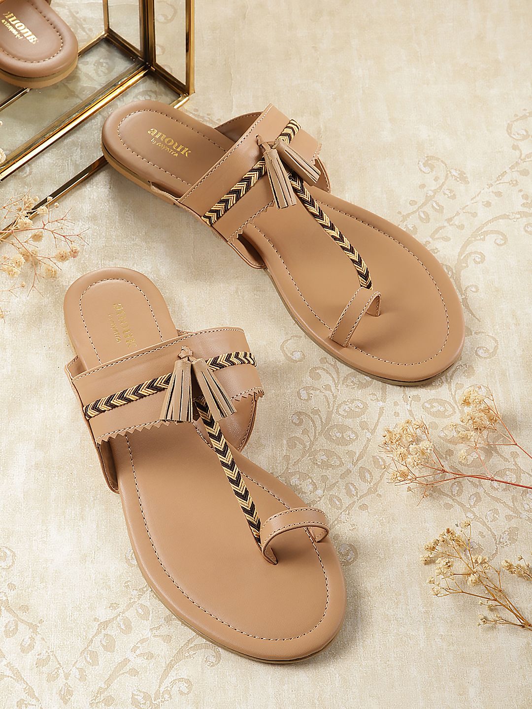 Anouk Women Woven Ethnic One Toe Flats with Tassels