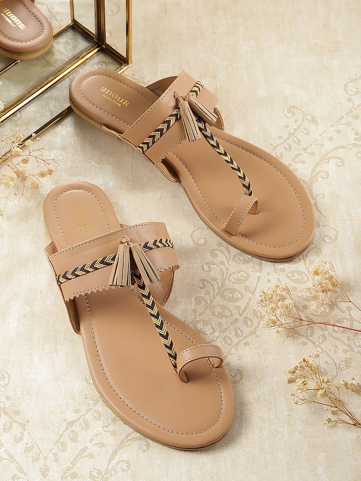 Anouk Women Woven Ethnic One Toe Flats with Tassels