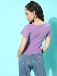 STREET 9 Women Bright Fuchsia Solid Schiffli Pure Cotton Top