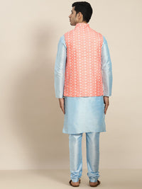 SOJANYA Kurta Sulam Biru Lelaki dengan Churidar dengan Jaket Nehru