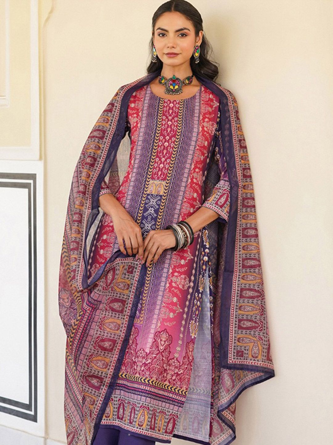 KALINI Women Ethnic Motifs Printed Regular Kurta with Trousers & With Dupatta