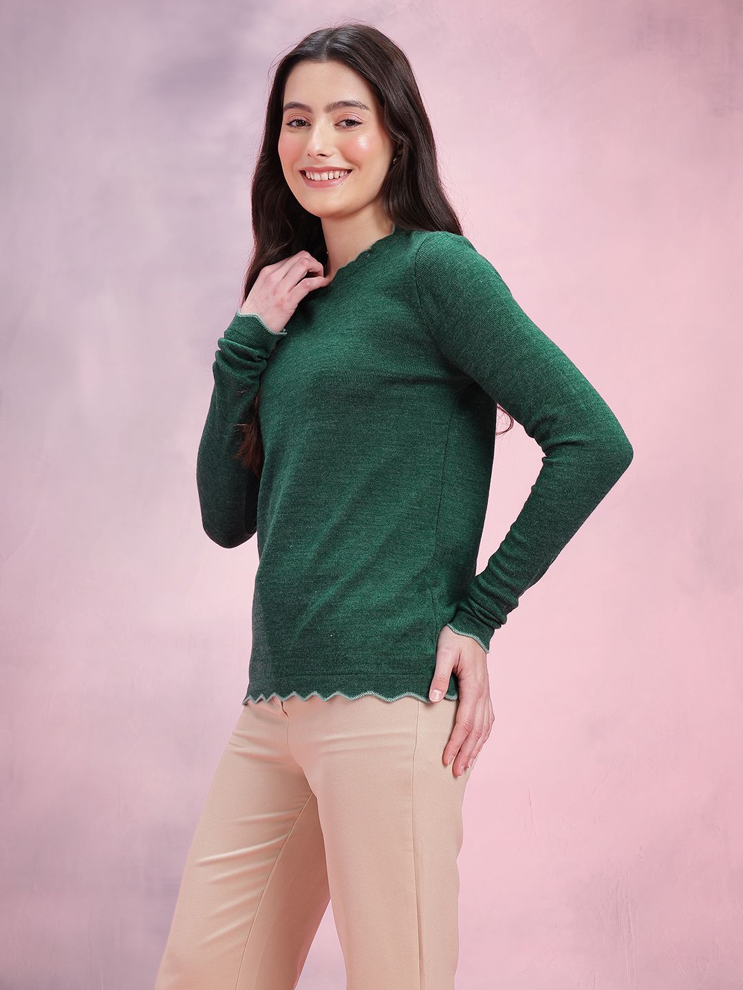 DressBerry Solid Round Neck Long Sleeves Pullover