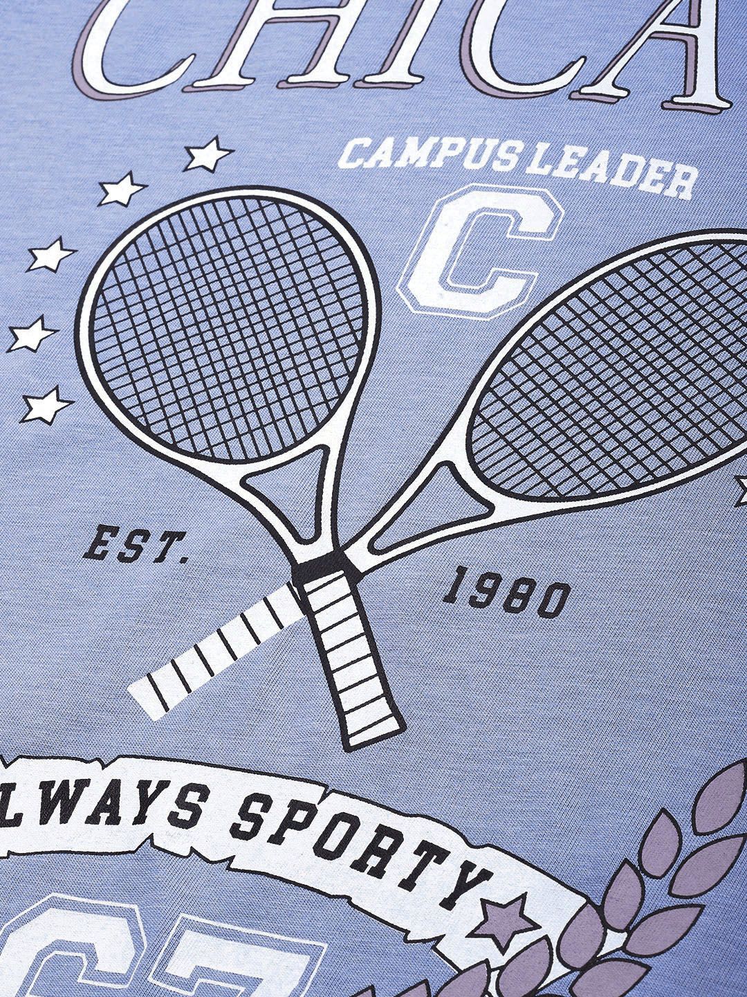 DILLINGER Women Blue Printed Pure Cotton Loose Graphic Oversized T-Shirt