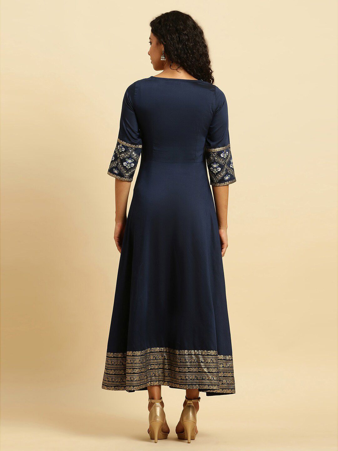 W Blue Floral Embroidered Sequined Maxi Ethnic Dress