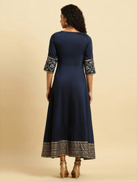 W Blue Floral Embroidered Sequined Maxi Ethnic Dress