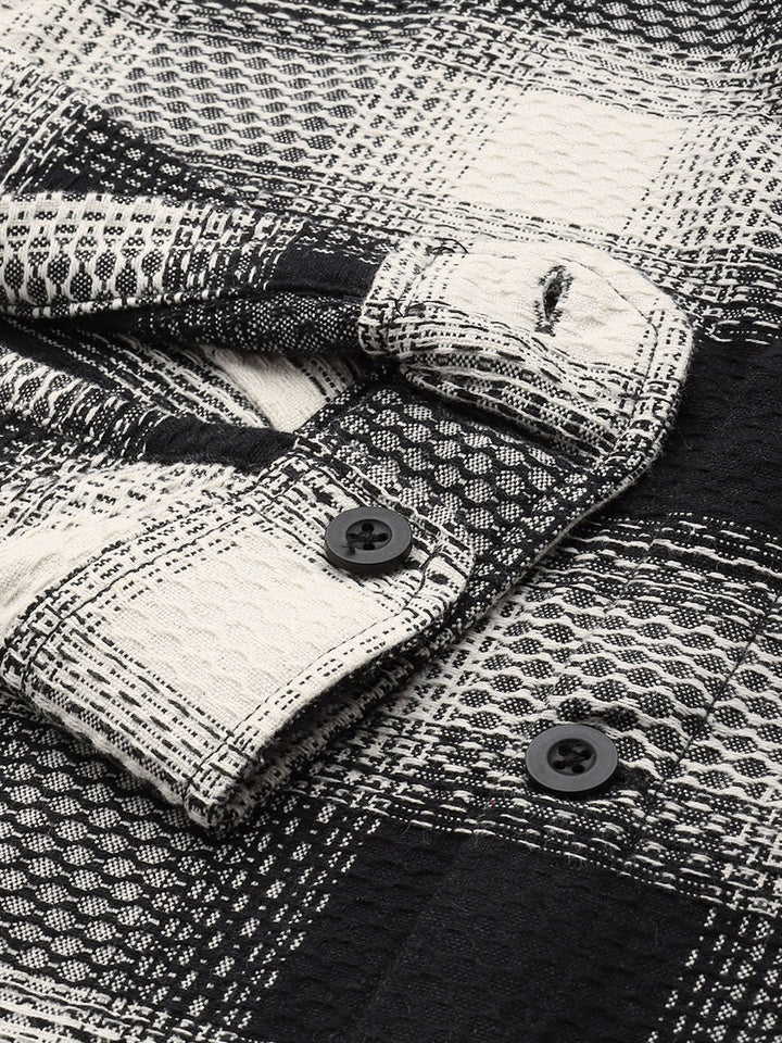 The Indian Garage Co Pure Cotton Textured Opaque Checked Casual Shirt
