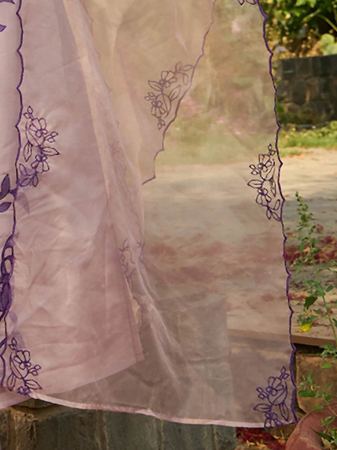 Indo Era Round Neck Floral Embroidered Kurta with Trouser & Dupatta