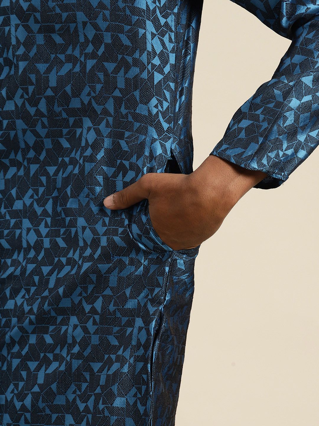SOJANYA Cetakan Geometrik Kurta Kolar Mandarin