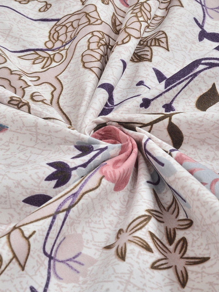 Myntra Elegant Homes Multicoloured Floral 300 TC Bedsheet with 2 Pillow Covers