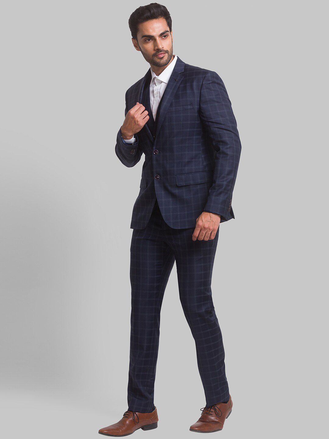 Park Avenue Men Checked Single-Breasted Super Slim-Fit 3-Piece Suit