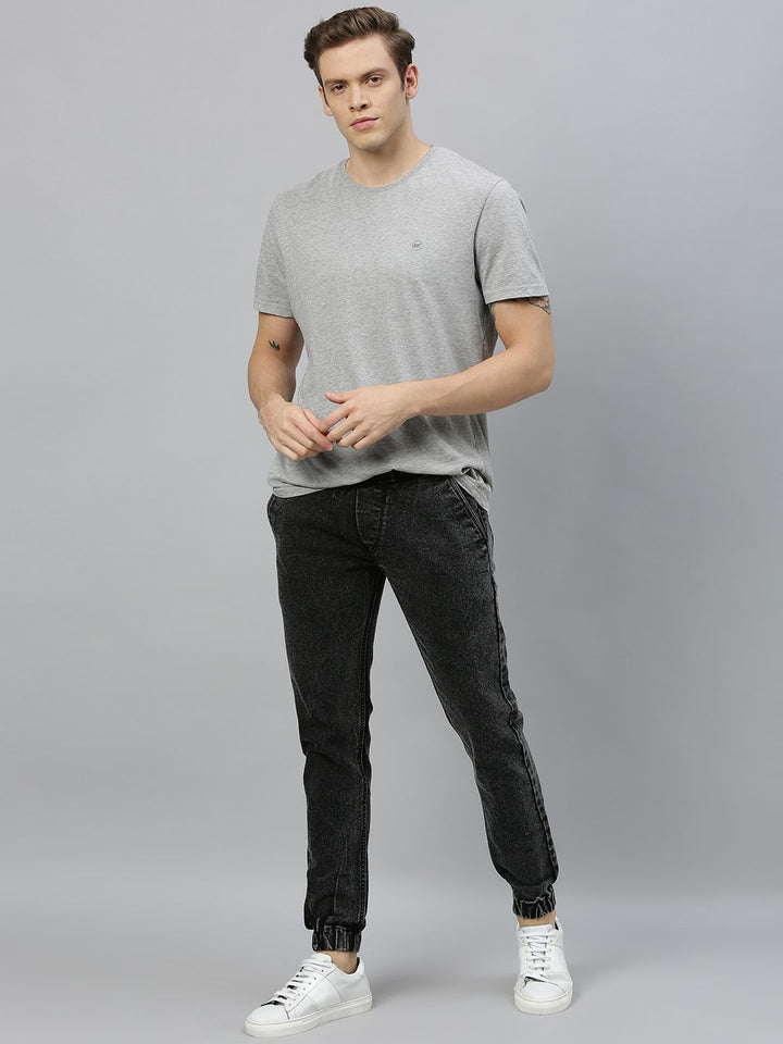 Urbano Fashion Men Black Slim Fit Mid-Rise Clean Look Acid Wash Stretchable Jogger Jeans