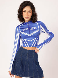 DressBerry Sporty & Sweet Printed Half-Zipper Full Sleeves Top