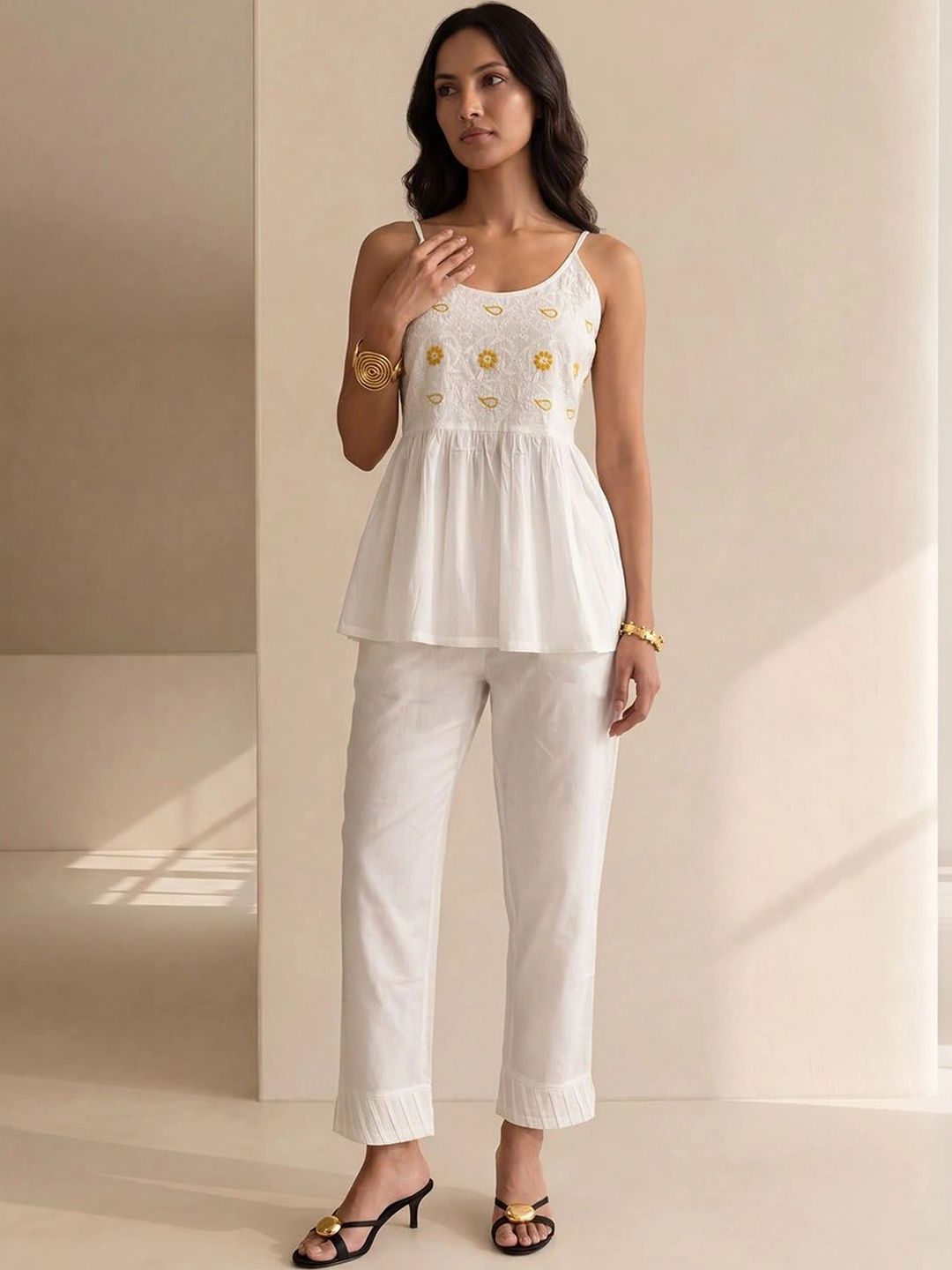 House of Chikankari Floral Bordir Cotton Peplum Top