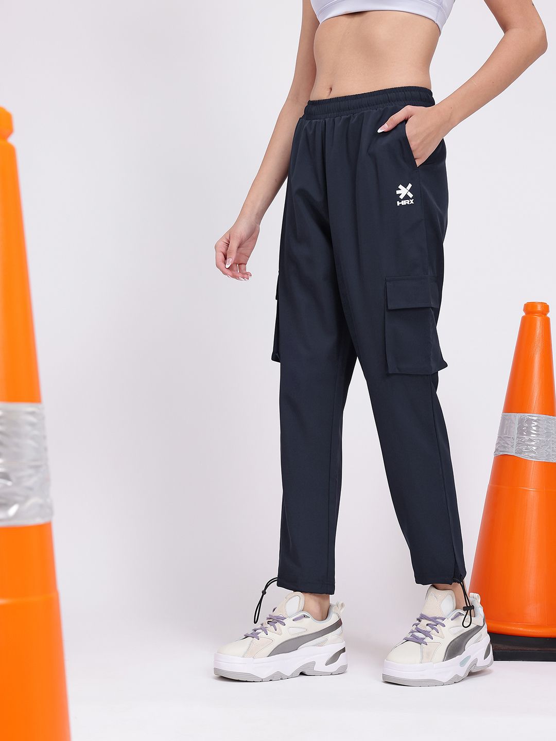 HRX by Hrithik Roshan Women Mid-Rise Cropped Lifestyle Cargos with Toggle Hem
