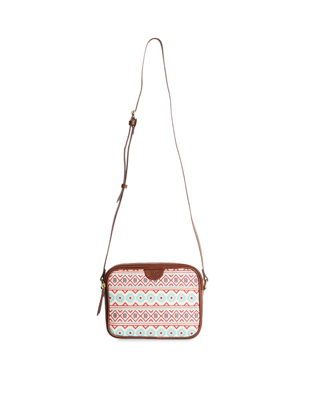 TEAL BY CHUMBAK Geometric Printed Canvas Structured Sling Bag
