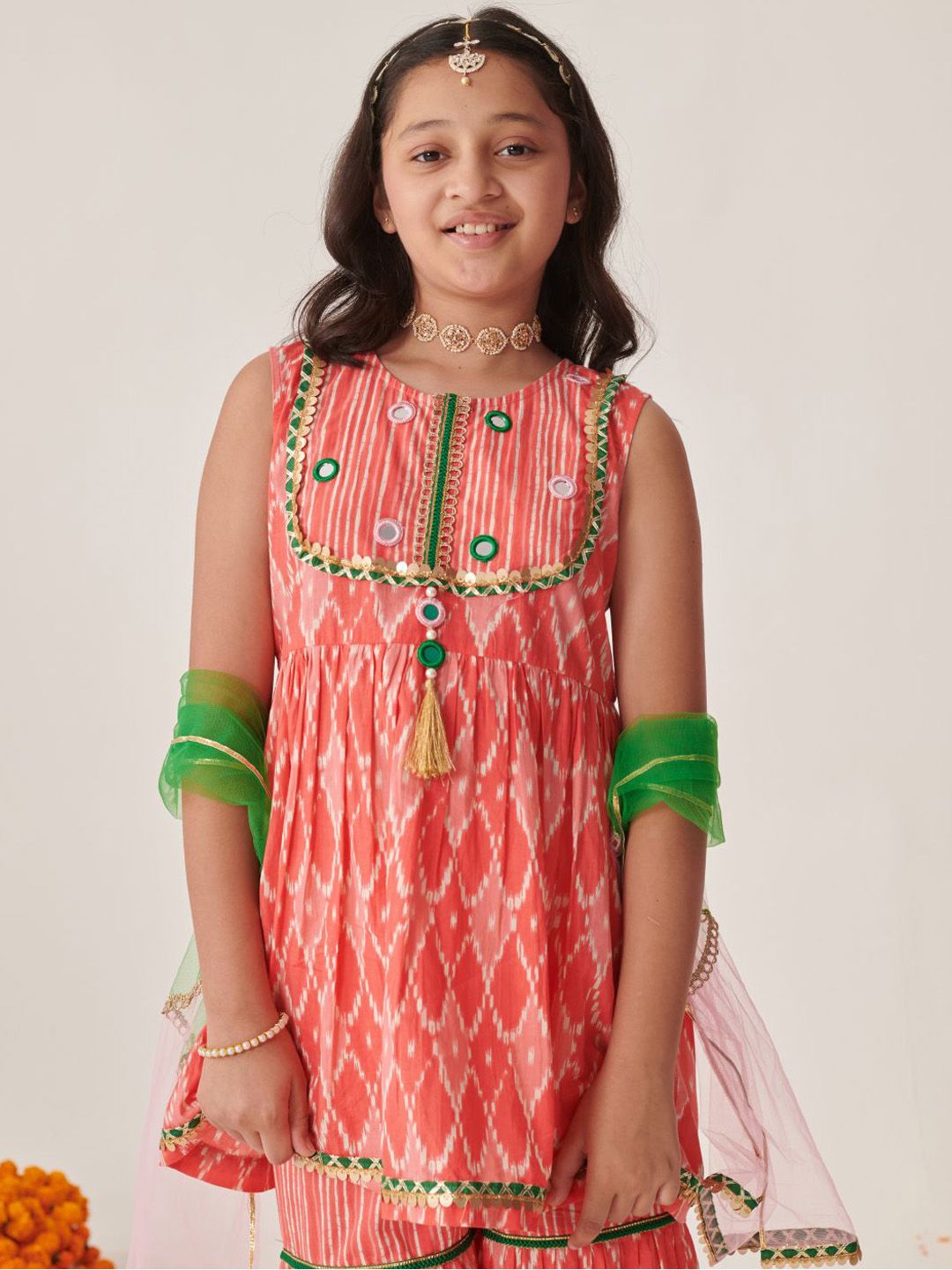 pspeaches Girls Ethnic Motifs Printed Gotta Patti Kurta Sets With Dupatta