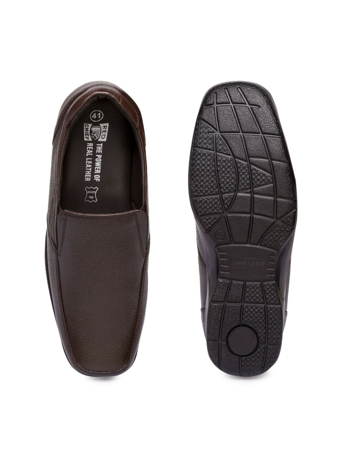 Red Chief Men Brown Genuine Leather Formal Slip-Ons