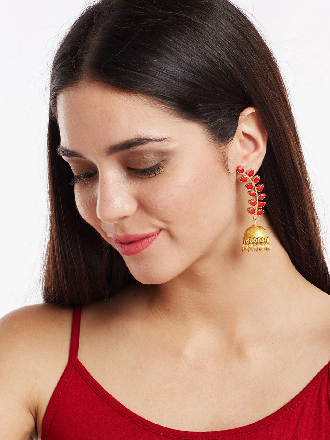 Anouk Gold-Plated Contemporary Dome-Shaped Jhumkas