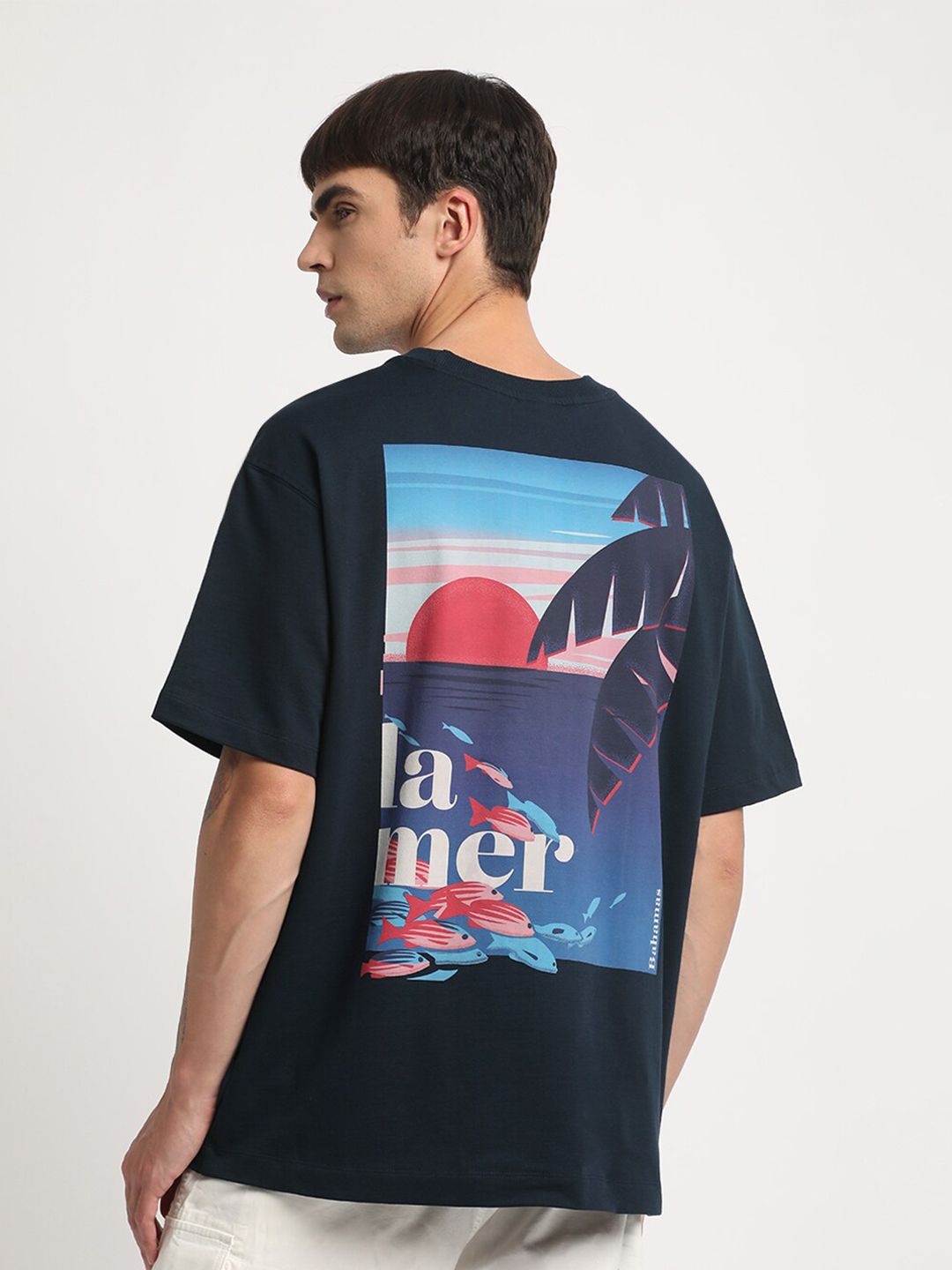 THE BEAR HOUSE Graphic Printed Round Neck Oversized Cotton T-shirt
