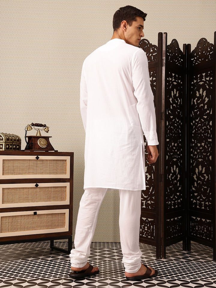House of Pataudi Floral Embroidered Jashn Pure Cotton Kurta with Trousers