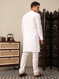 House of Pataudi Floral Embroidered Jashn Pure Cotton Kurta with Trousers
