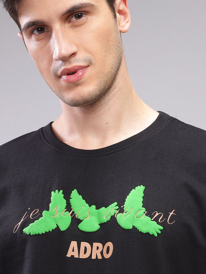 ADRO Men Typography Printed Applique T-shirt