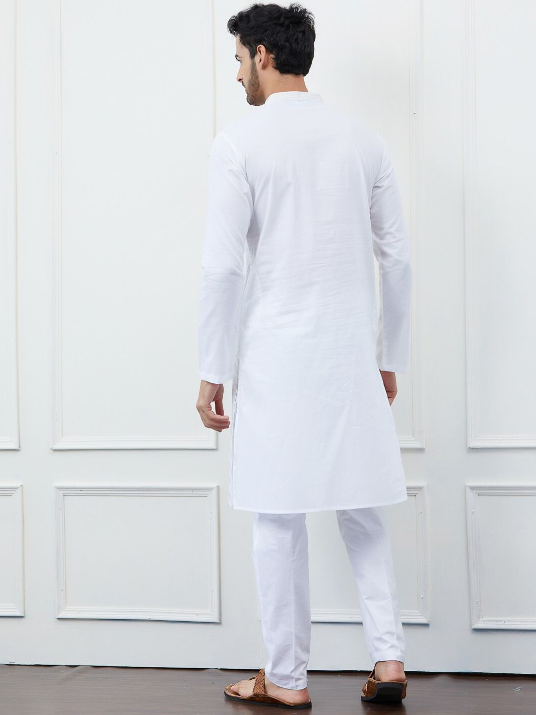 See Designs Striped Mandarin Collar Gotta Patti Cotton Kurta