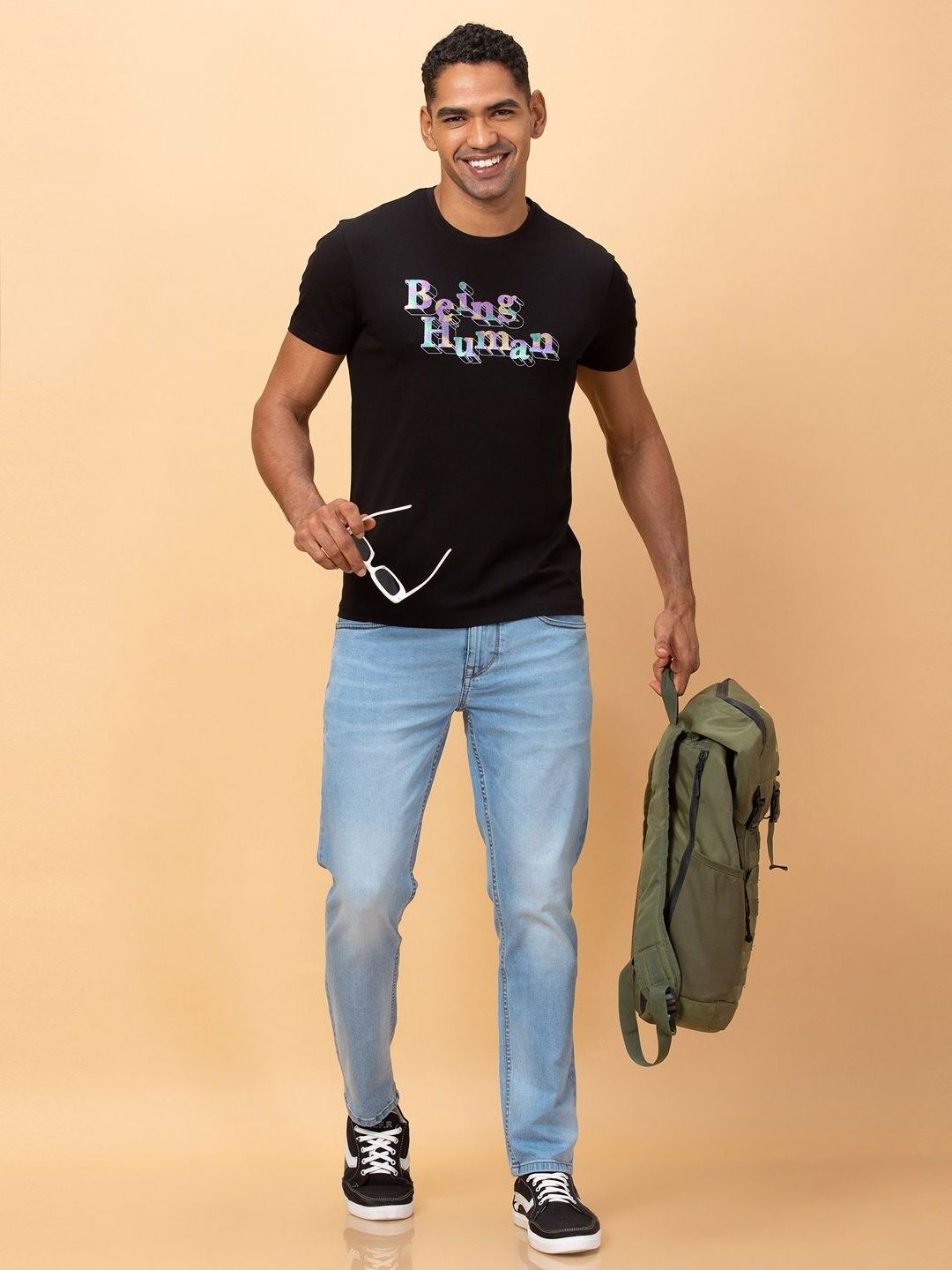 Being Human Men Printed Extended Sleeves Applique T-shirt