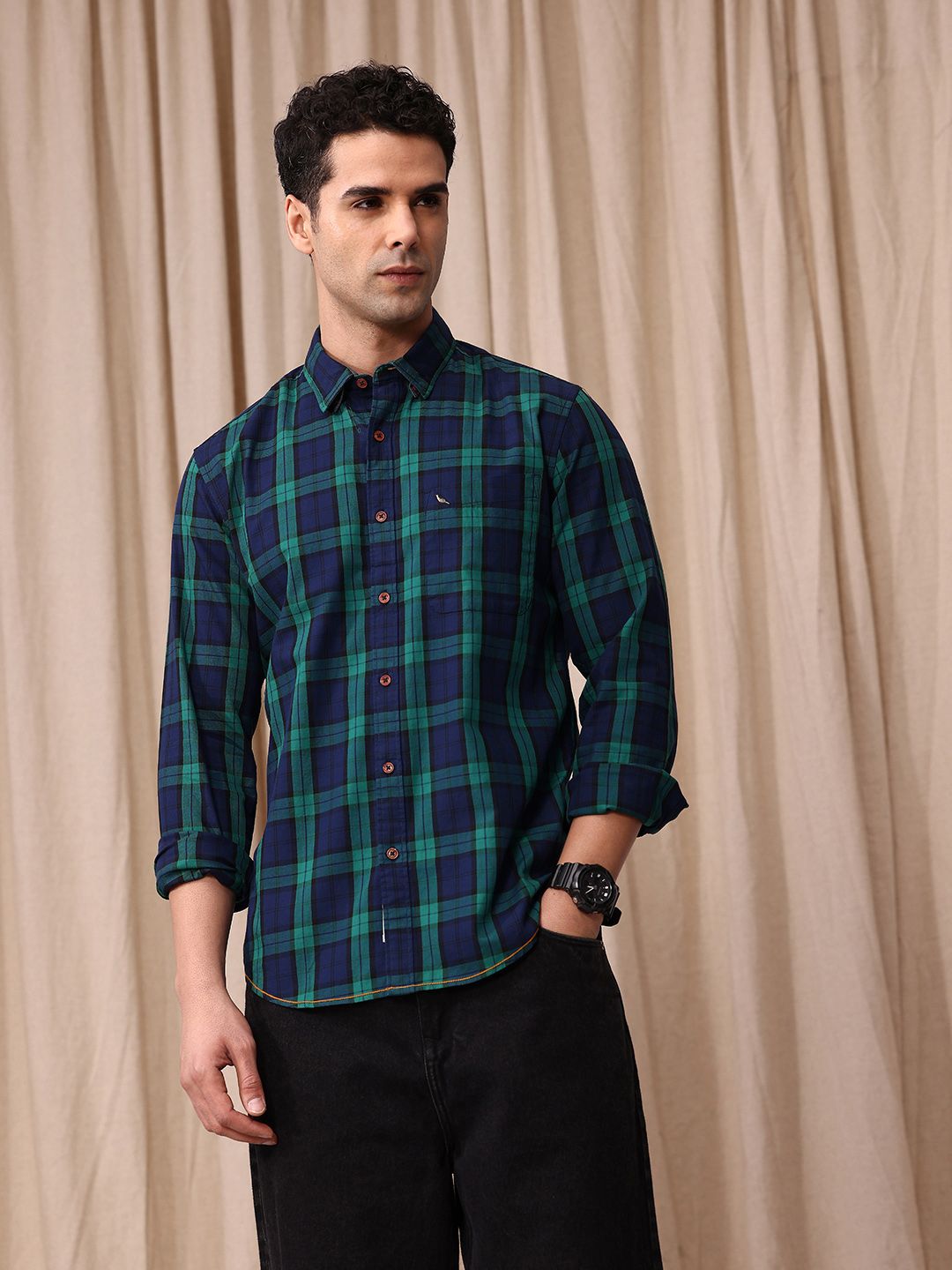 Mr Bowerbird Men Tailored Fit Tartan Checks Opaque Pure Cotton Casual Shirt