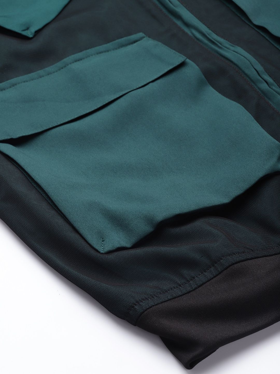 Antheaa Women Black & Teal Green Colourblocked Jacket