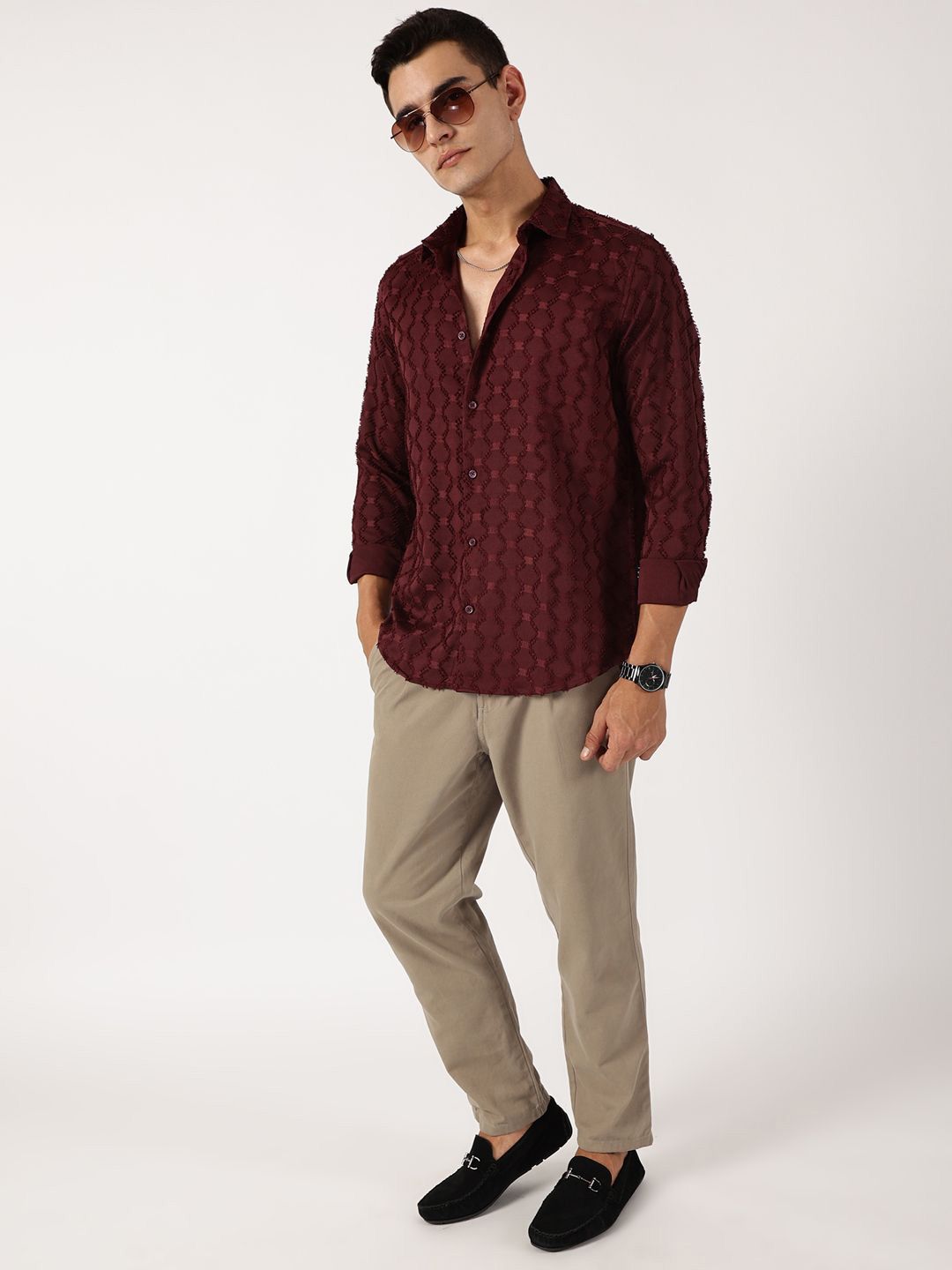 Thomas Scott Men Premium Spread Collar Textured Casual Shirt