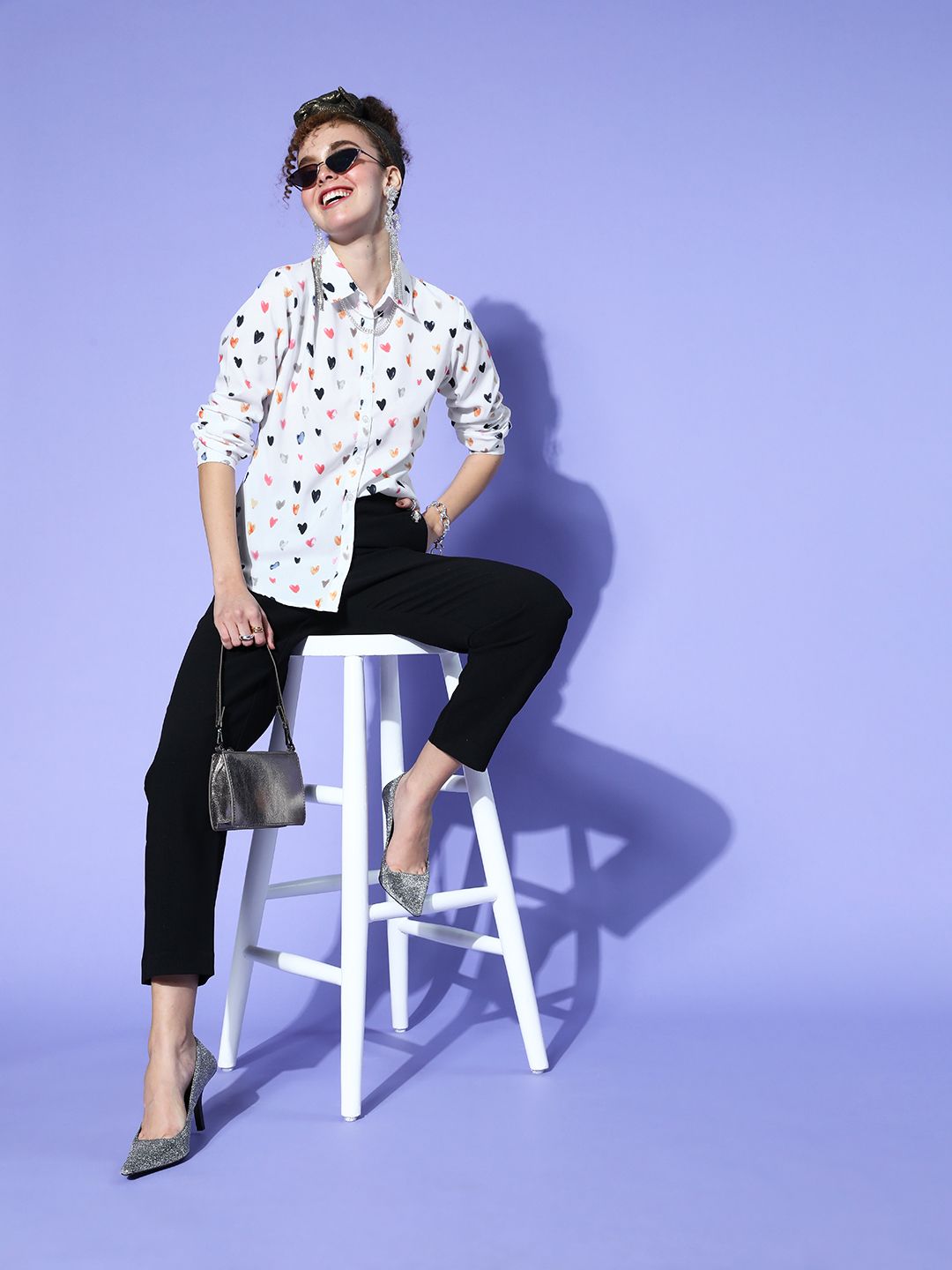 Berrylush Women Pretty White Conversational Zoom Friendly Collar Shirt
