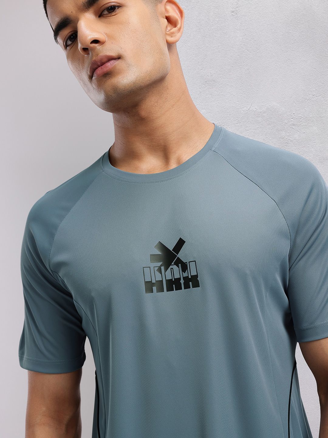 HRX by Hrithik Roshan Brand Logo Printed Raglan Sleeves Rapid-Dry Training T-shirt