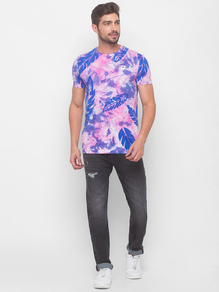 Being Human Men Pink & Blue Printed Pure Cotton T-shirt