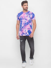 Being Human Men Pink & Blue Printed Pure Cotton T-shirt