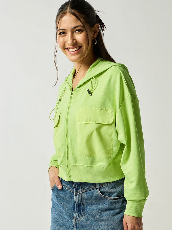 Bewakoof Women Zipped Oversized Hooded Crop Sweatshirt