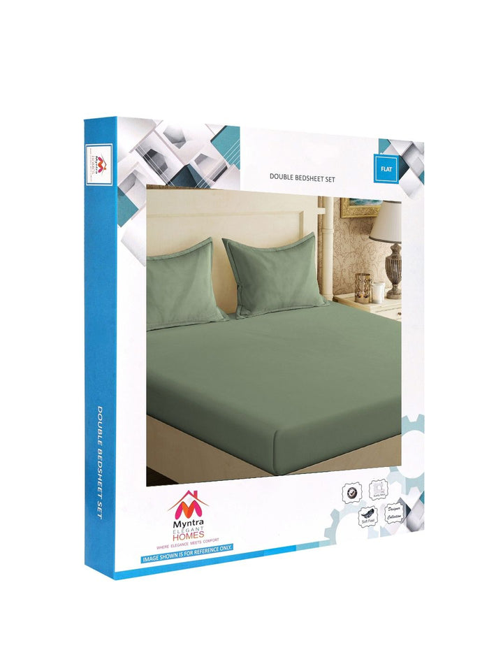 Myntra Elegant Homes Green 300 TC King Double Bedsheet with 2 Pillow Covers