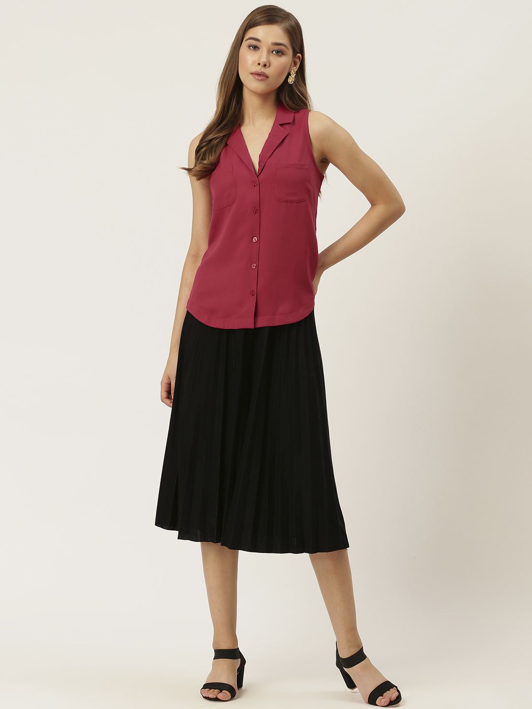 DressBerry Women Fuchsia Regular Fit Solid Casual Shirt