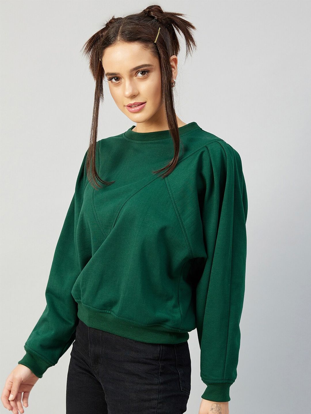 Athena Women Green Fleece Sweatshirt
