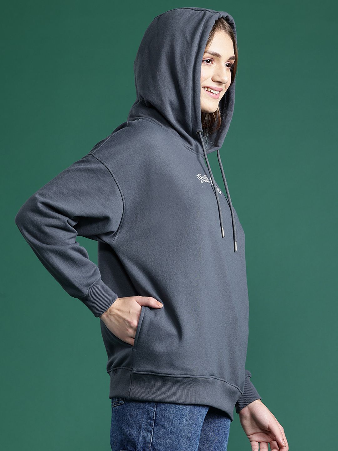 DressBerry Women Printed Hooded Longline Sweatshirt
